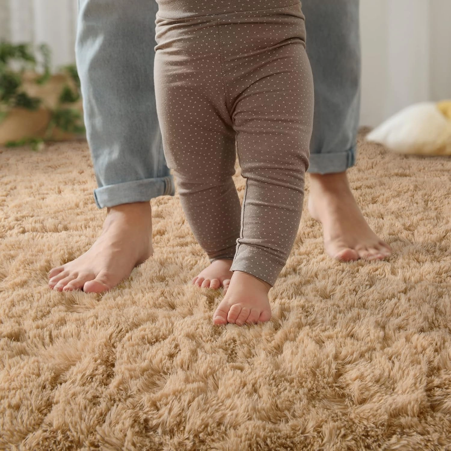 YJ.GWL Fluffy Runner Rugs for Bedroom Living Room Soft Shag Rug 2x6 Feet, Beige Plush Carpet Non Slip for Nursery Dorm, Fuzzy Bedside Rug for Kids Boys Room Home Decor
