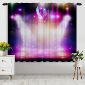 YongFoto Disco Linen Curtains Sparkle Disco Ball Stage Night Club Neon Music 84 inches Length Cotton Linen Window Curtain Panels for Living Room Bedroom Kitchen Decoration, 2 Panel, 52" W