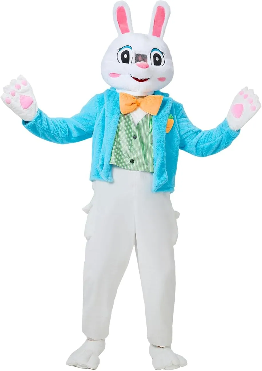 YuDanae Easter Bunny Costume Adult Deluxe Rabbits Mascot Suit With Headpiece Gloves Rabbit Paw Slippers Party Dress