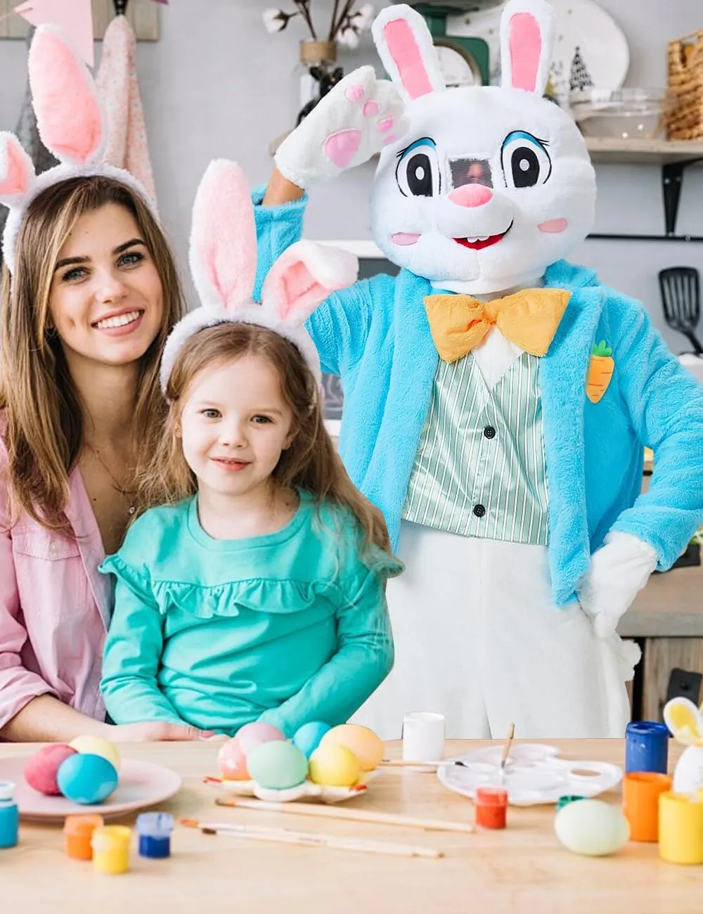 YuDanae Easter Bunny Costume Adult Deluxe Rabbits Mascot Suit With Headpiece Gloves Rabbit Paw Slippers Party Dress