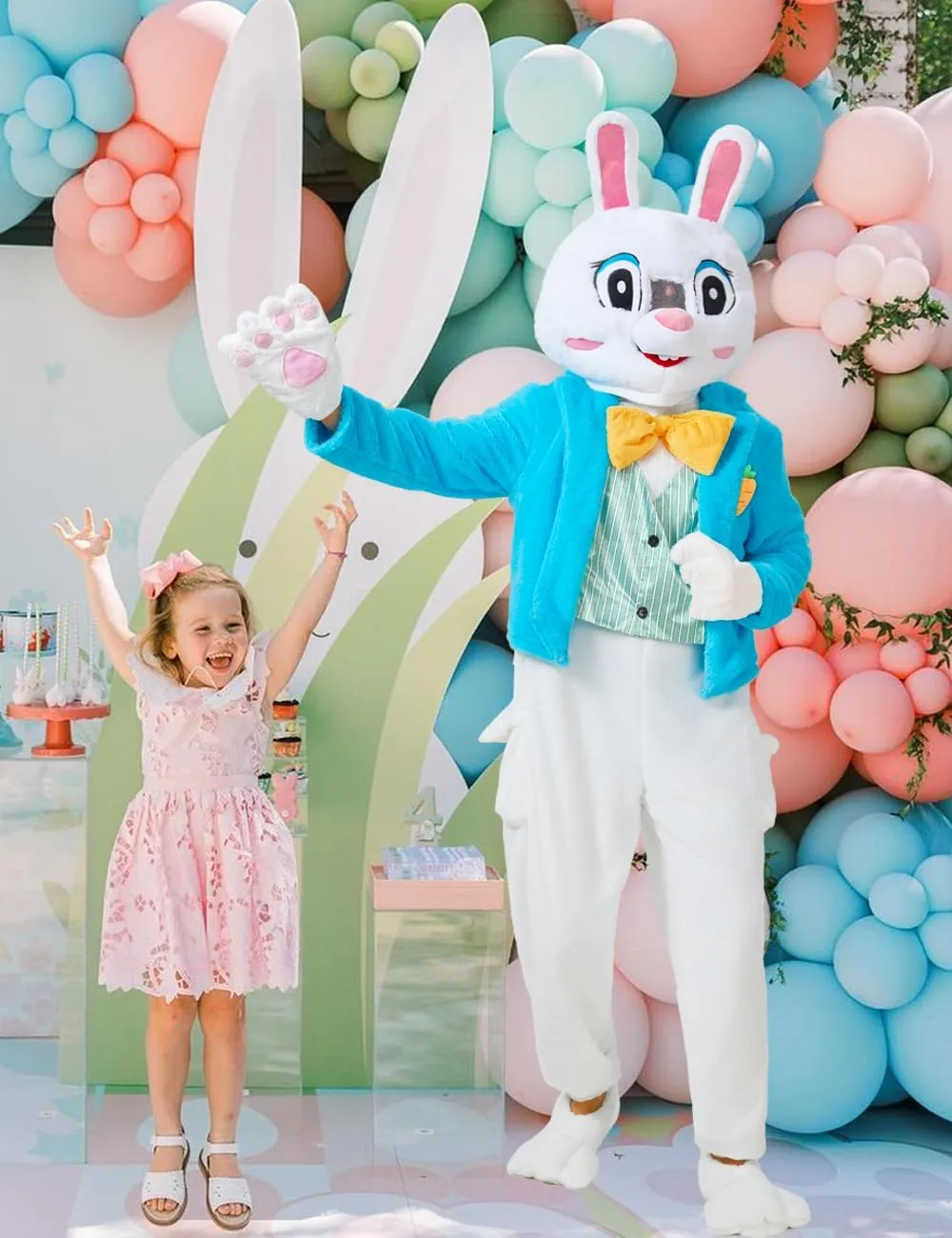 YuDanae Easter Bunny Costume Adult Deluxe Rabbits Mascot Suit With Headpiece Gloves Rabbit Paw Slippers Party Dress