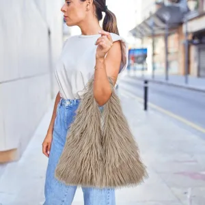 Zcargel Women's Puffy Tote Bag Plush Handbag Tote Bag Faux Fur Fluffy Bag Shoulder Bag Shopping Bag for Large Handy Beach Bag