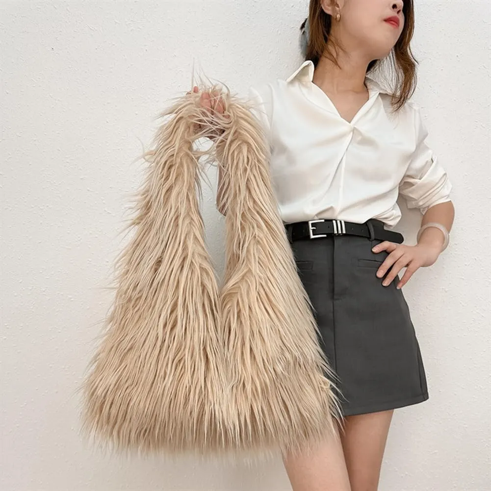 Zcargel Women's Puffy Tote Bag Plush Handbag Tote Bag Faux Fur Fluffy Bag Shoulder Bag Shopping Bag for Large Handy Beach Bag