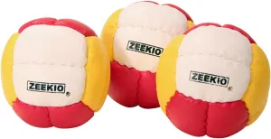 Zeekio Juggling Balls Premium Galaxy - [Pack of 3], Genuine Leather, Millet Filled, 12-Panel Leather Balls, 130g Each, 62mm, Red/White/Yellow
