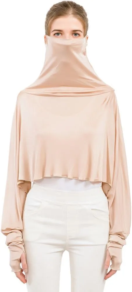 ZEEREE Mulberry Silk UV Protection Driving Shirts Face Cover Scarves with Arm Sleeve Wrap Shawls Sunscreen Beach Coverup