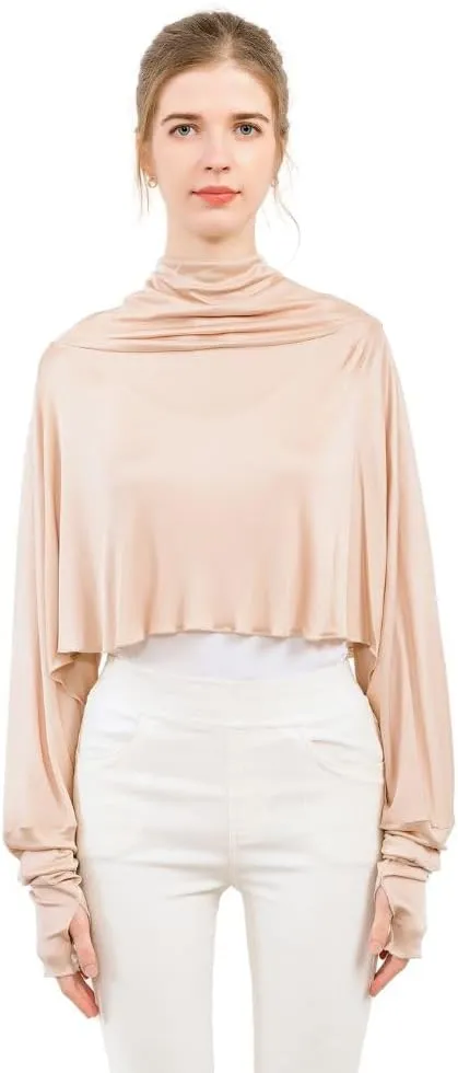 ZEEREE Mulberry Silk UV Protection Driving Shirts Face Cover Scarves with Arm Sleeve Wrap Shawls Sunscreen Beach Coverup