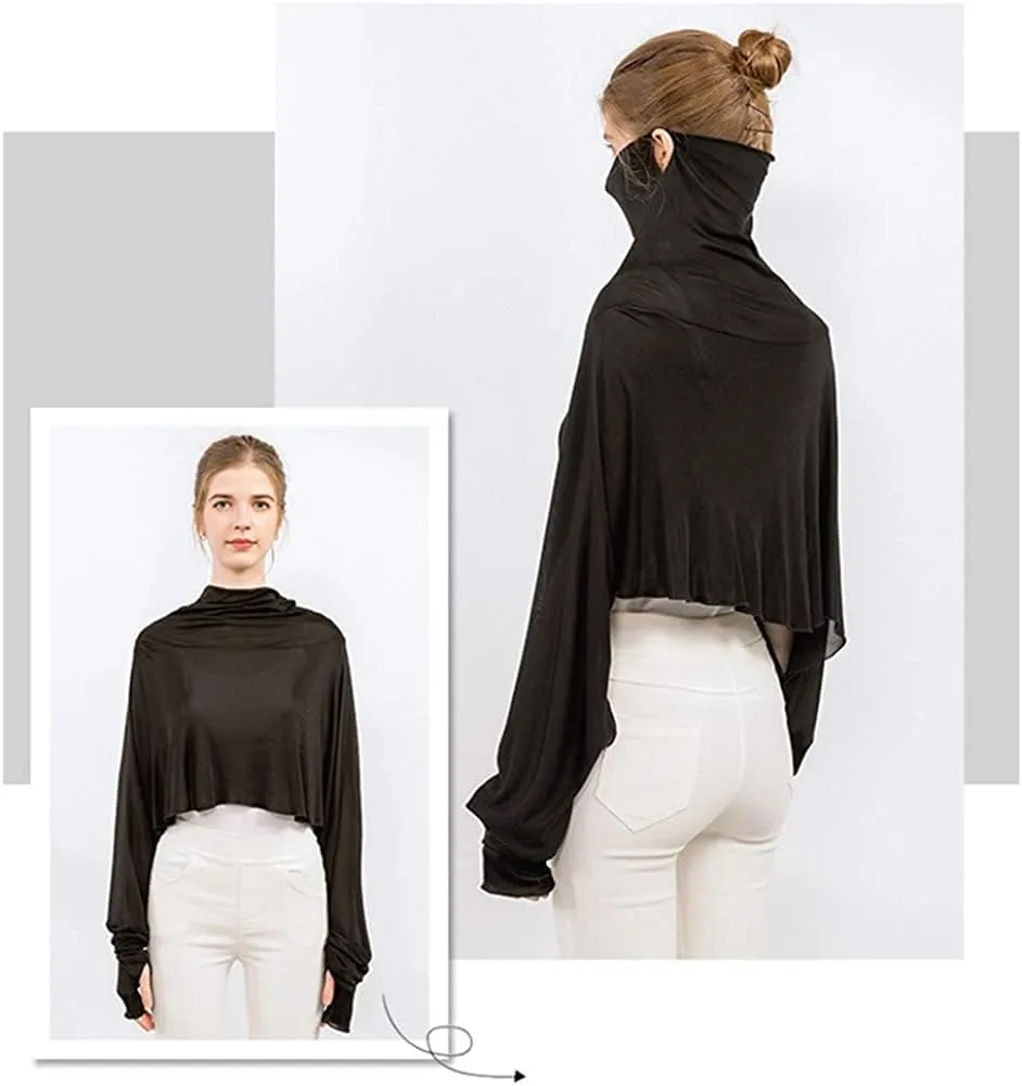 ZEEREE Mulberry Silk UV Protection Driving Shirts Face Cover Scarves with Arm Sleeve Wrap Shawls Sunscreen Beach Coverup