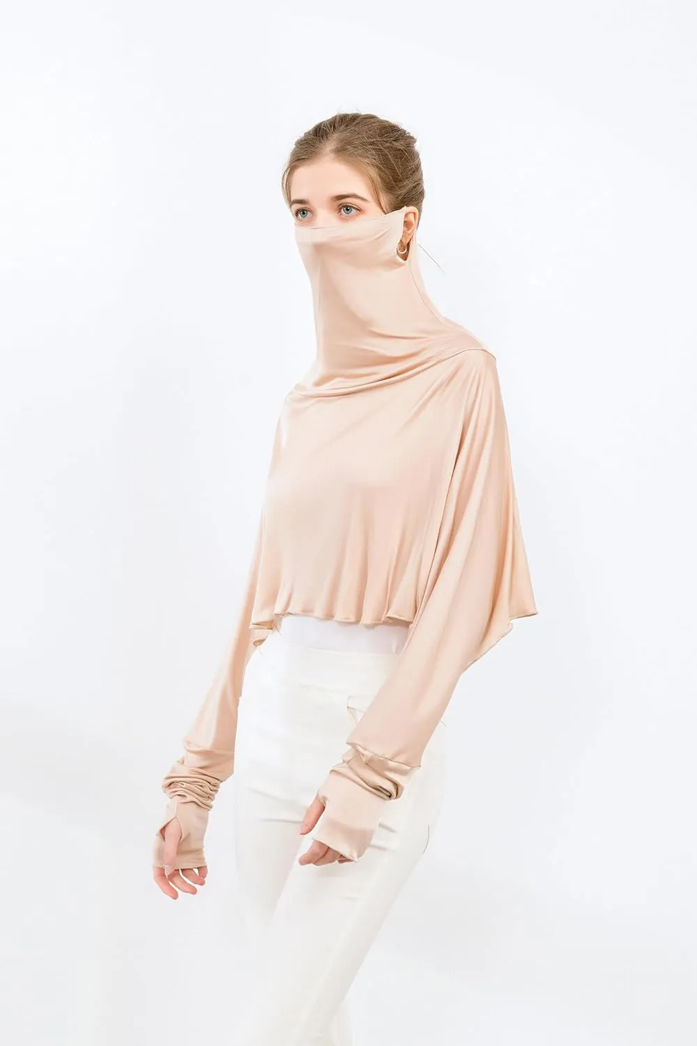 ZEEREE Mulberry Silk UV Protection Driving Shirts Face Cover Scarves with Arm Sleeve Wrap Shawls Sunscreen Beach Coverup
