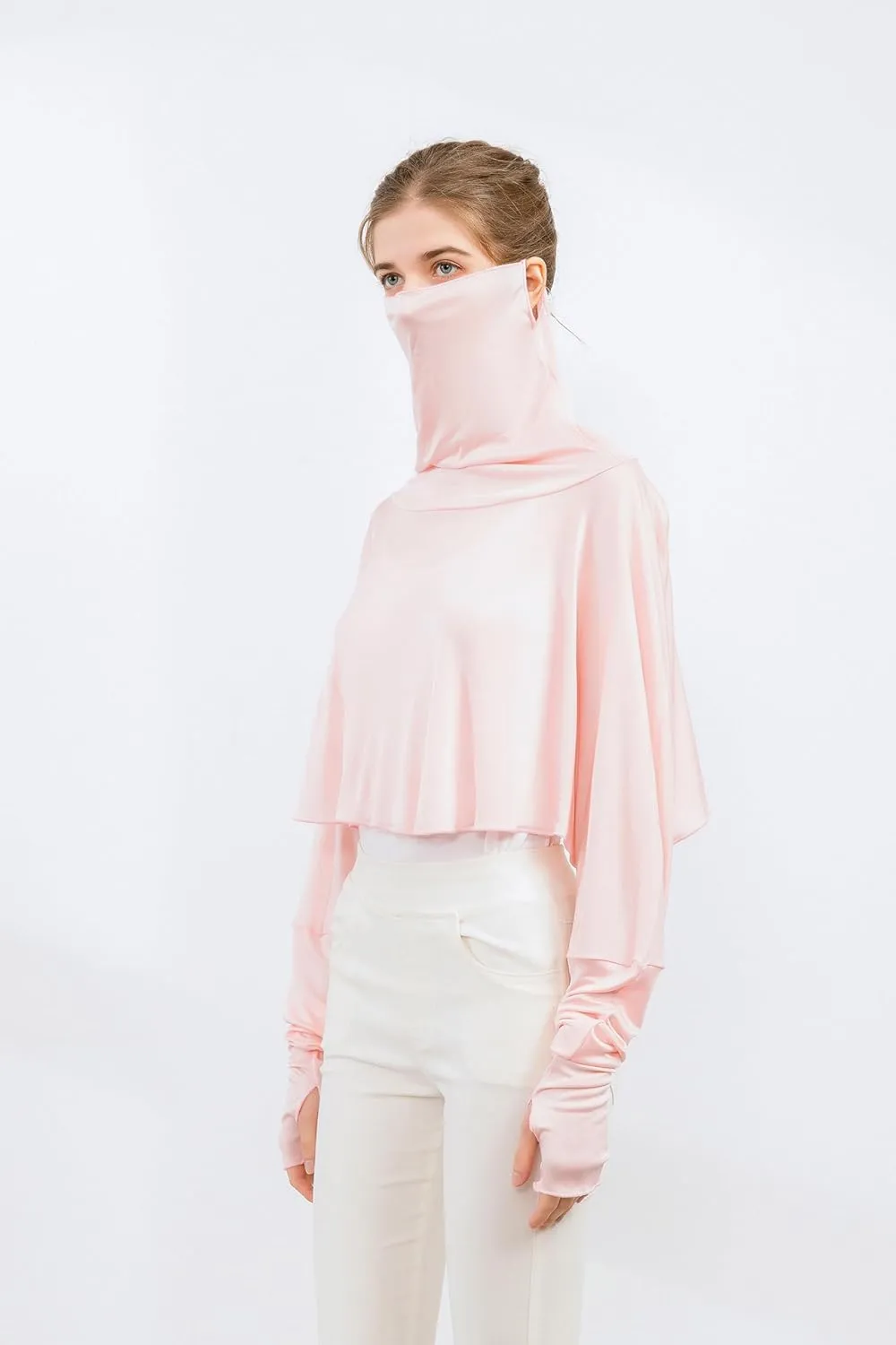 ZEEREE Mulberry Silk UV Protection Driving Shirts Face Cover Scarves with Arm Sleeve Wrap Shawls Sunscreen Beach Coverup