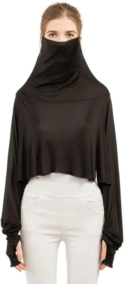 ZEEREE Mulberry Silk UV Protection Driving Shirts Face Cover Scarves with Arm Sleeve Wrap Shawls Sunscreen Beach Coverup