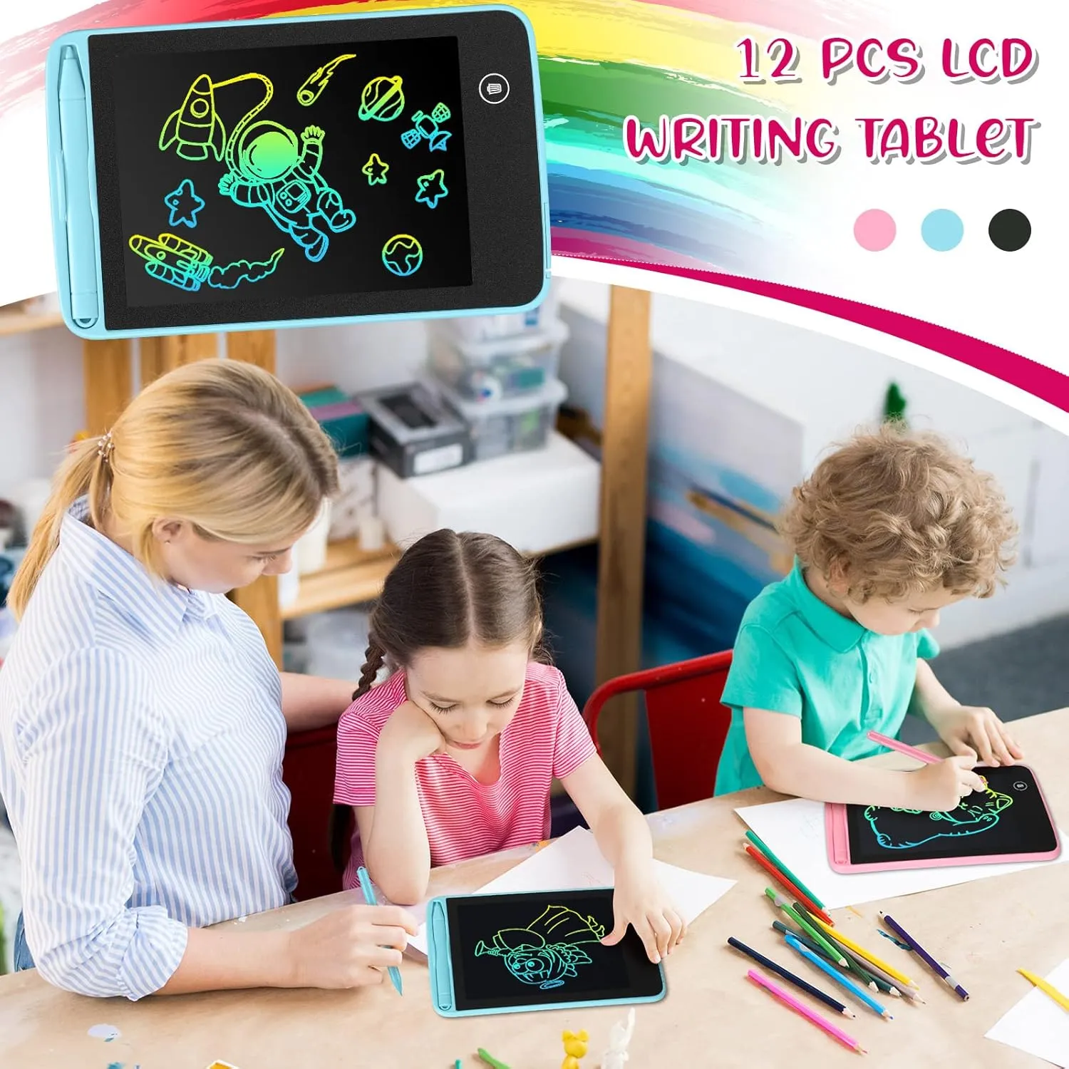 Zhehao 12 Pcs LCD Writing Tablet Drawing Board Doodle Board Educational Toys Erasable Electronic Painting Learning Pads Gift for Girls Boys(Vivid Color, 6.5 Inch Screen)
