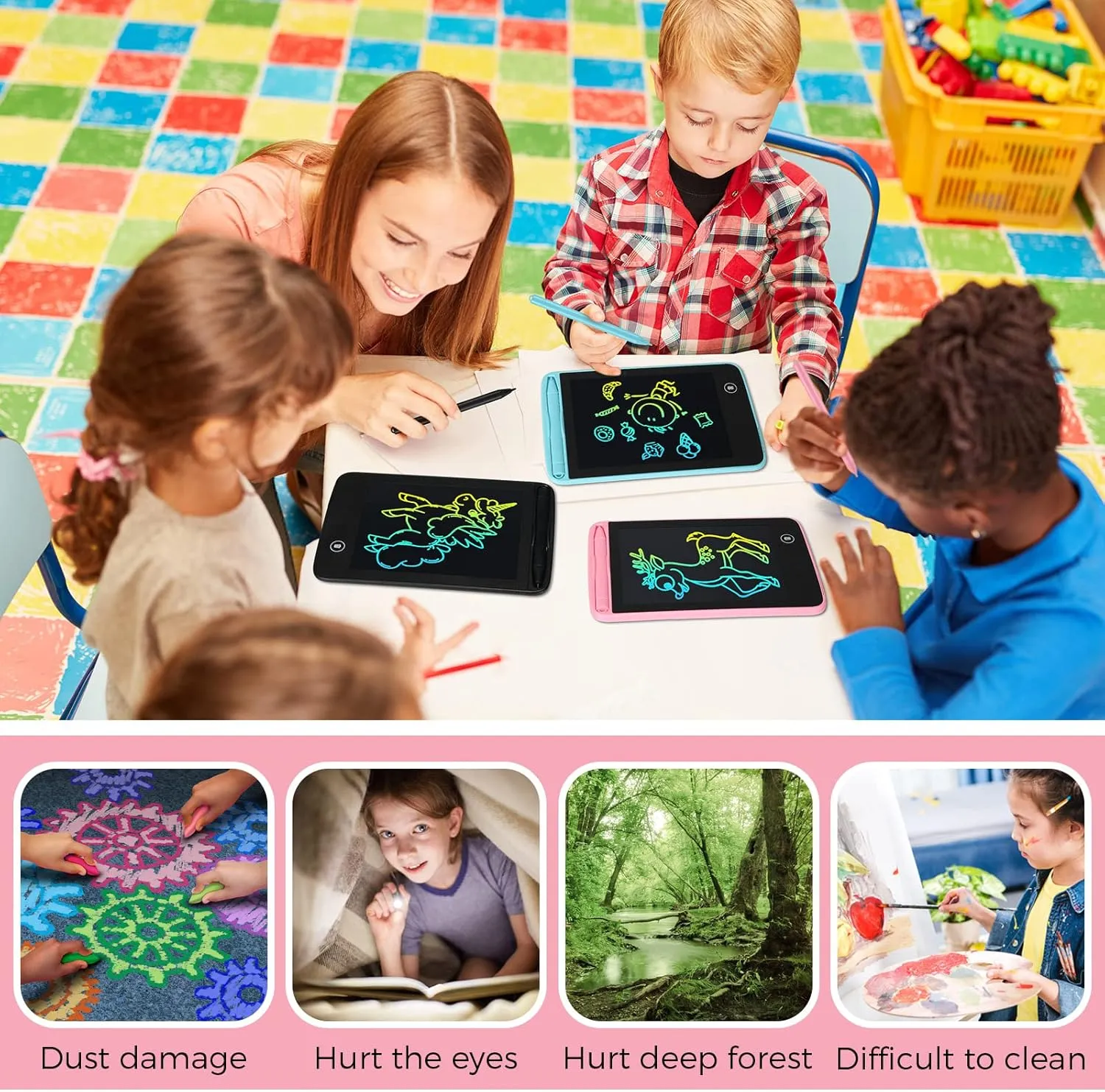 Zhehao 12 Pcs LCD Writing Tablet Drawing Board Doodle Board Educational Toys Erasable Electronic Painting Learning Pads Gift for Girls Boys(Vivid Color, 6.5 Inch Screen)