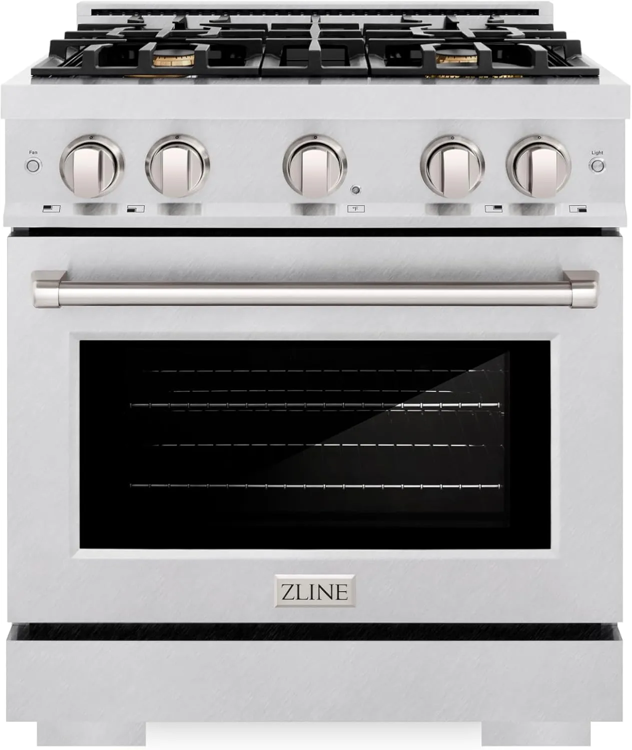 ZLINE 30 in. 4.2 cu. ft. Select Dual Fuel Range with Gas Cooktop and Electric Convection Oven in Satin Stainless Steel with 4 Brass Burners (HDRS-BR-30)