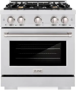 ZLINE 30 in. 4.2 cu. ft. Select Dual Fuel Range with Gas Cooktop and Electric Convection Oven in Satin Stainless Steel with 4 Brass Burners (HDRS-BR-30)