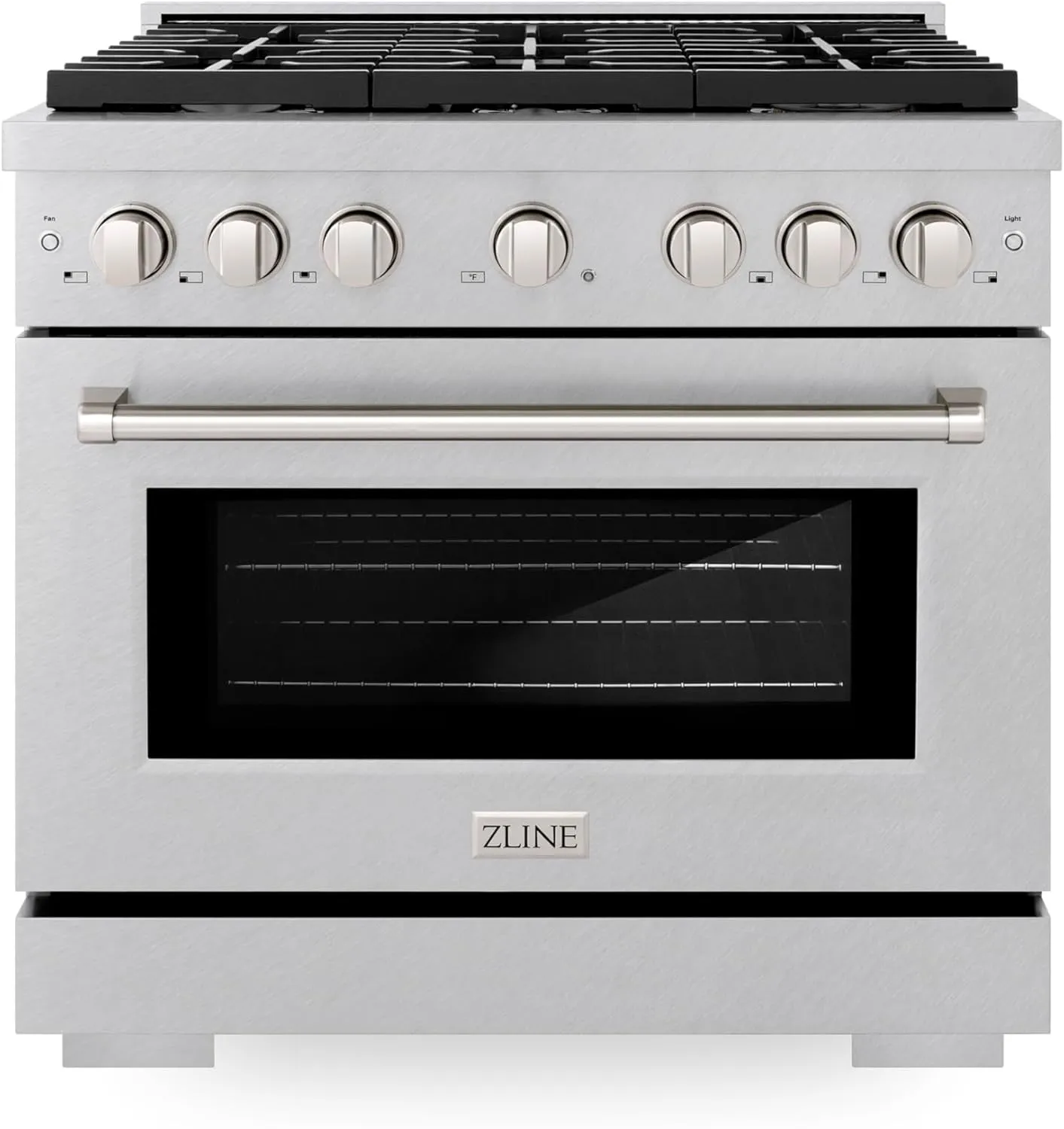 ZLINE 36 in. 5.2 cu. ft. Paramount Dual Fuel Range with Gas Cooktop and Electric Convection Oven in Satin Stainless Steel with 6 Brass Burners (SDRS-BR-36)