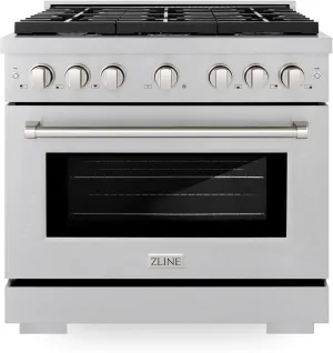 ZLINE 36 in. 5.2 cu. ft. Paramount Dual Fuel Range with Gas Cooktop and Electric Convection Oven in Satin Stainless Steel with 6 Brass Burners (SDRS-BR-36)