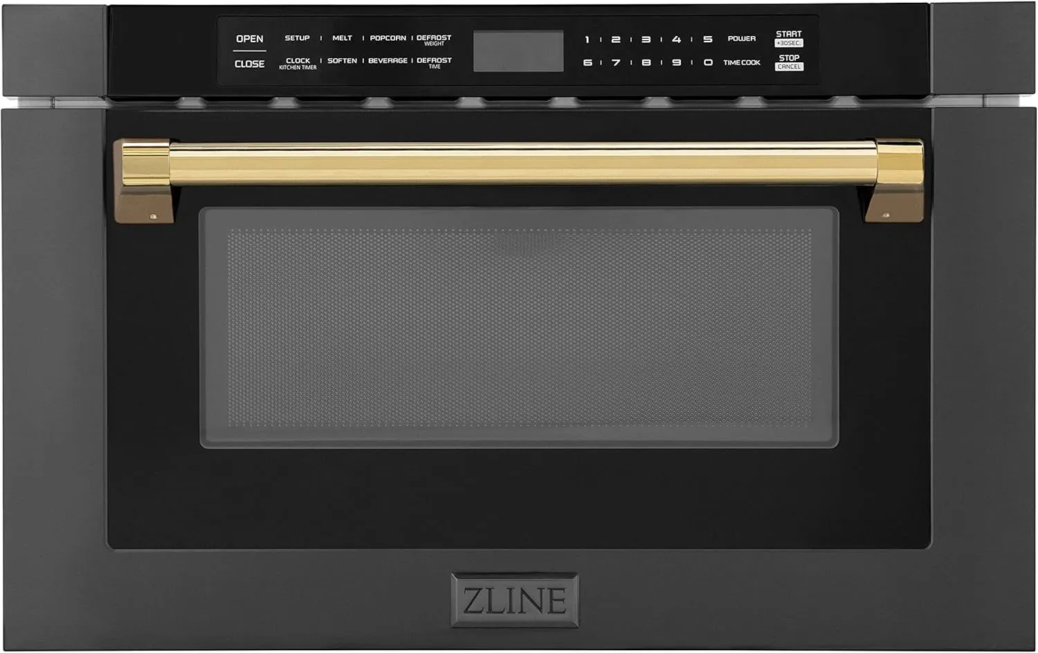 ZLINE Autograph Edition 24" 1.2 cu. ft. Built-in Microwave Drawer in Black Stainless Steel and Polished Gold Accents