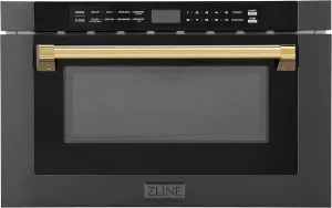 ZLINE Autograph Edition 24" 1.2 cu. ft. Built-in Microwave Drawer in Black Stainless Steel and Polished Gold Accents