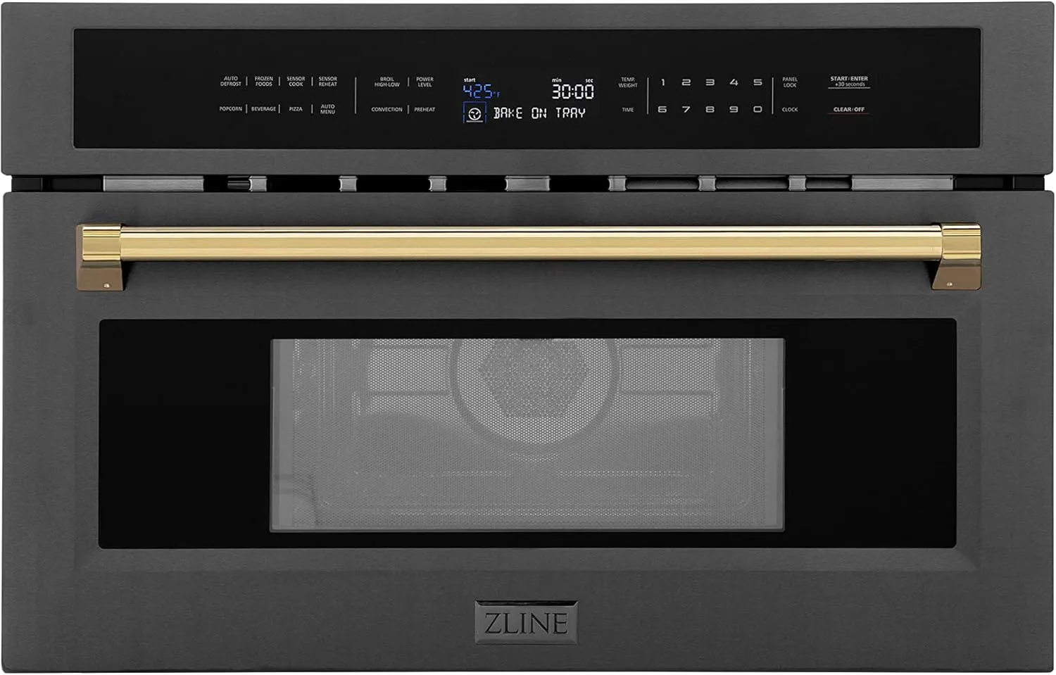ZLINE Autograph Edition 30” 1.6 cu ft. Built-in Convection Microwave Oven in Black Stainless Steel and Gold Accents