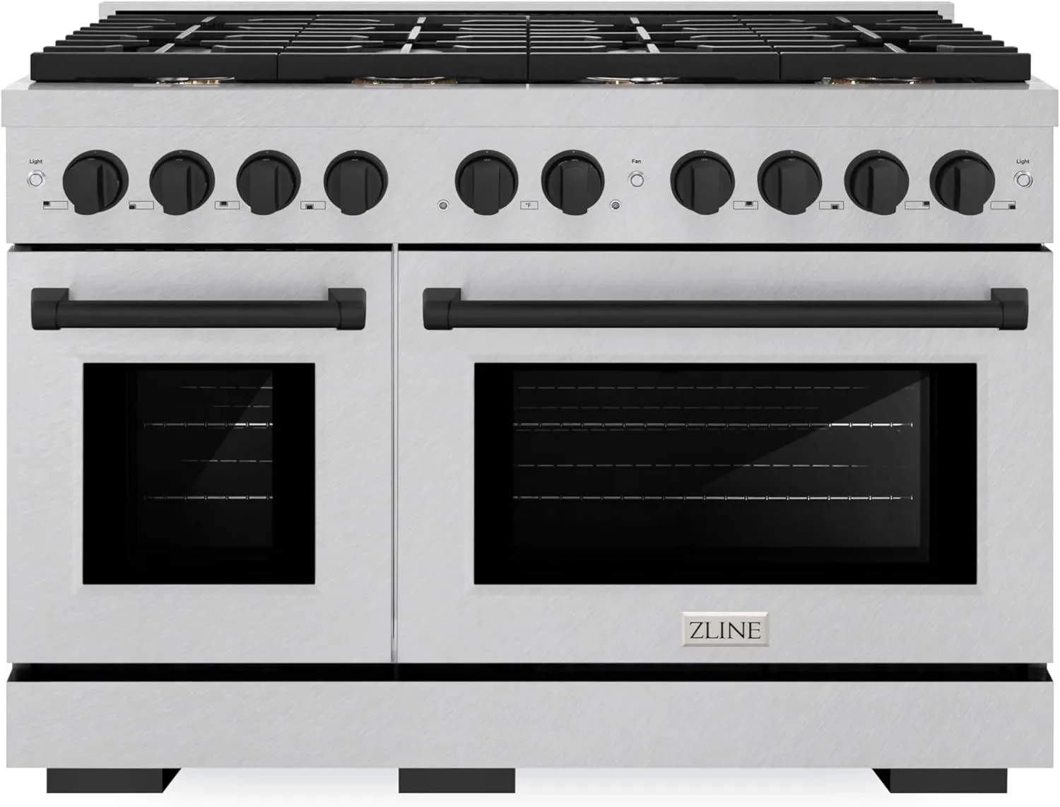 ZLINE Autograph Edition 48 in. 6.7 cu. ft. Paramount Double Oven Dual Fuel Range with 8 Burner Gas Cooktop in Satin Stainless Steel and Matte Black Accents (SDRSZ-48-MB)
