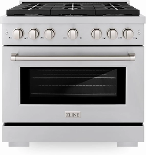 ZLINE 36 in. 5.2 cu. ft. Paramount Dual Fuel Range with Gas Cooktop and Electric Convection Oven in Stainless Steel with 6 Brass Burners (SDR-BR-36)