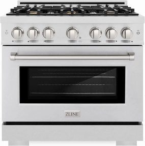 ZLINE 36 in. 5.2 cu. ft. Select Dual Fuel Range with Gas Cooktop and Electric Convection Oven in Satin Stainless Steel with 6 Brass Burners (HDRS-BR-36)