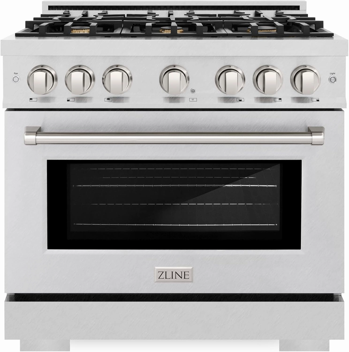 ZLINE 36 in. 5.2 cu. ft. Select Dual Fuel Range with Gas Cooktop and Electric Convection Oven in Satin Stainless Steel with 6 Brass Burners (HDRS-BR-36)