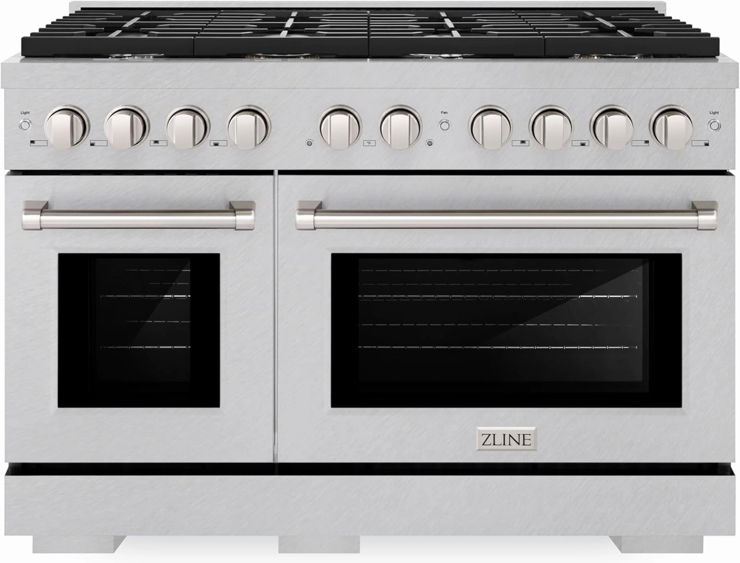 ZLINE 48 in. 6.7 cu. ft. Paramount Double Oven Dual Fuel Range with 8 Burner Gas Cooktop in Satin Stainless Steel (SDRS-48)