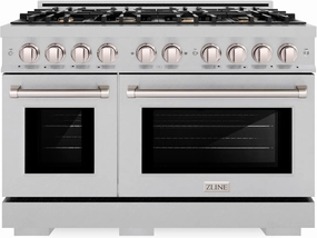 ZLINE 48 in. 6.7 cu. ft. Select Double Oven Dual Fuel Range in Satin Stainless Steel with 8 Brass Burners (HDRS-BR-48)