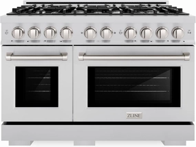 ZLINE 48 in. 6.7 cu. ft. Select Double Oven Dual Fuel Range with 8 Burner Gas Cooktop in Stainless Steel (HDR48)