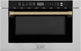 ZLINE Autograph Edition 24" 1.2 cu. ft. Built-in Microwave Drawer with a Traditional Handle in Stainless Steel and Champagne Bronze Accents