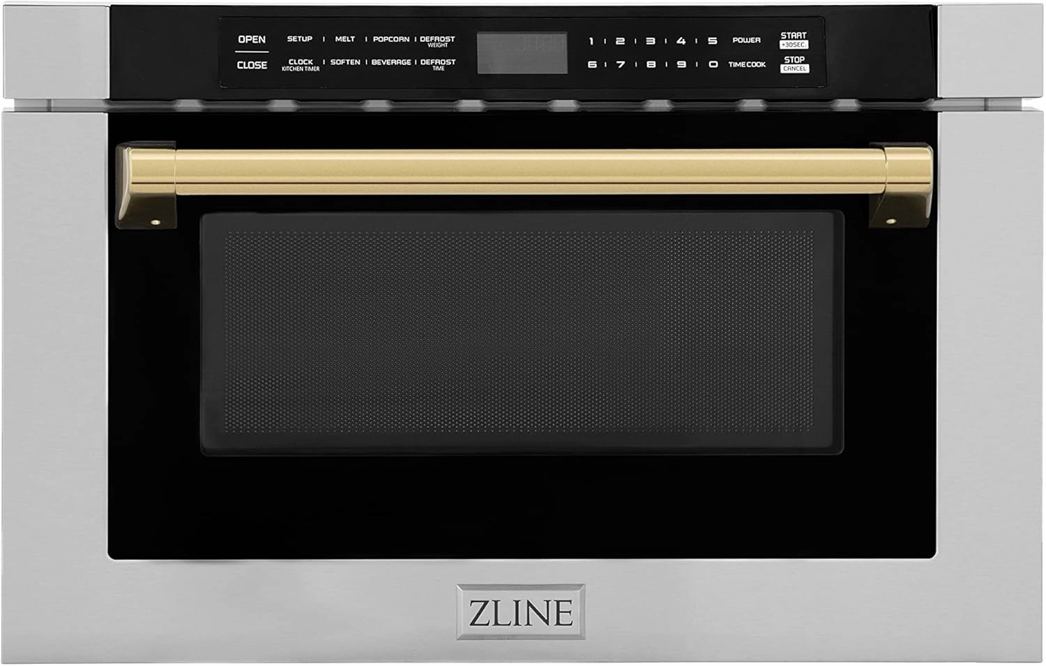 ZLINE Autograph Edition 24" 1.2 cu. ft. Built-in Microwave Drawer with a Traditional Handle in Stainless Steel and Gold Accents