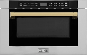 ZLINE Autograph Edition 24" 1.2 cu. ft. Built-in Microwave Drawer with a Traditional Handle in Stainless Steel and Gold Accents
