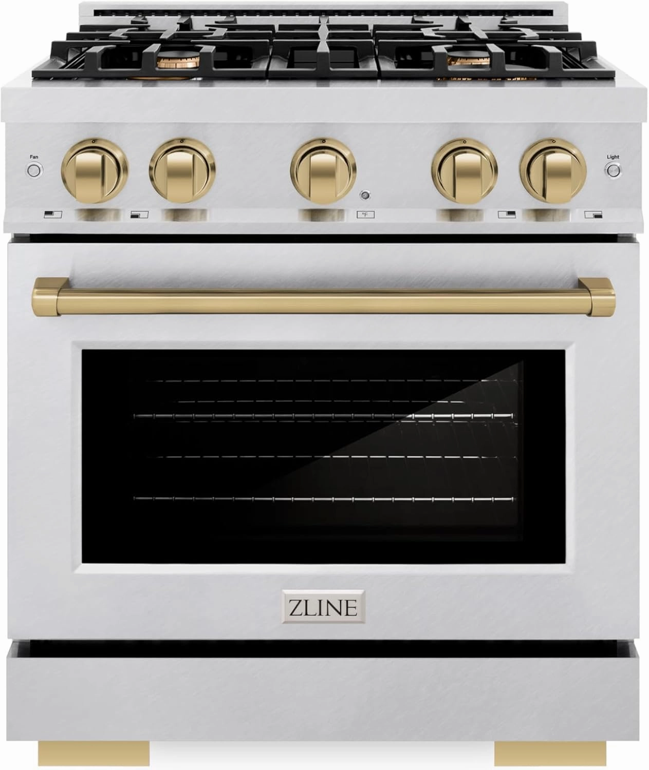 ZLINE Autograph Edition 30 in. 4.2 cu. ft. Select Dual Fuel Range with 4 Burner Gas Cooktop and Electric Convection Oven in Satin Stainless Steel with Champagne Bronze Accents (HDRSZ-30-CB)