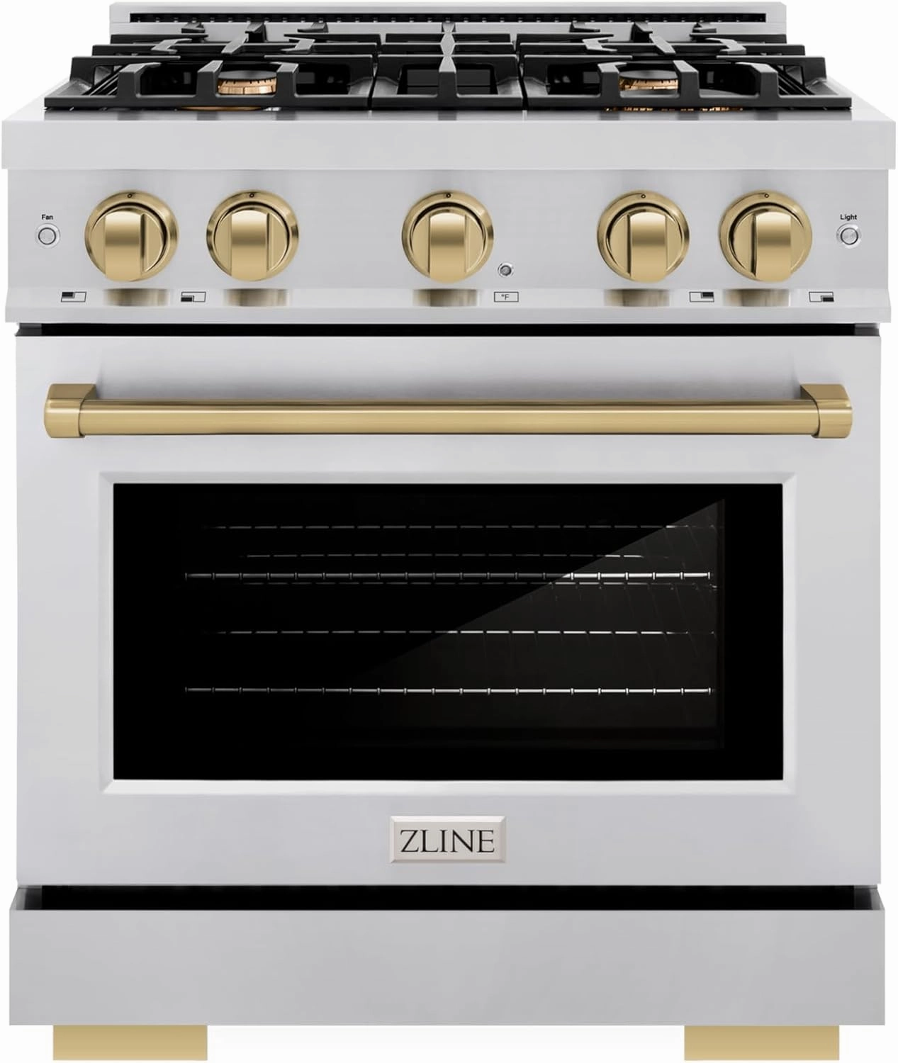 ZLINE Autograph Edition 30 in. 4.2 cu. ft. Select Dual Fuel Range with 4 Burner Gas Cooktop and Electric Convection Oven in Stainless Steel with Champagne Bronze Accents (HDRZ-30-CB)