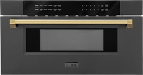 ZLINE Autograph Edition 30" 1.2 cu. ft. Built-in Microwave Drawer in Black Stainless Steel and Gold Accents