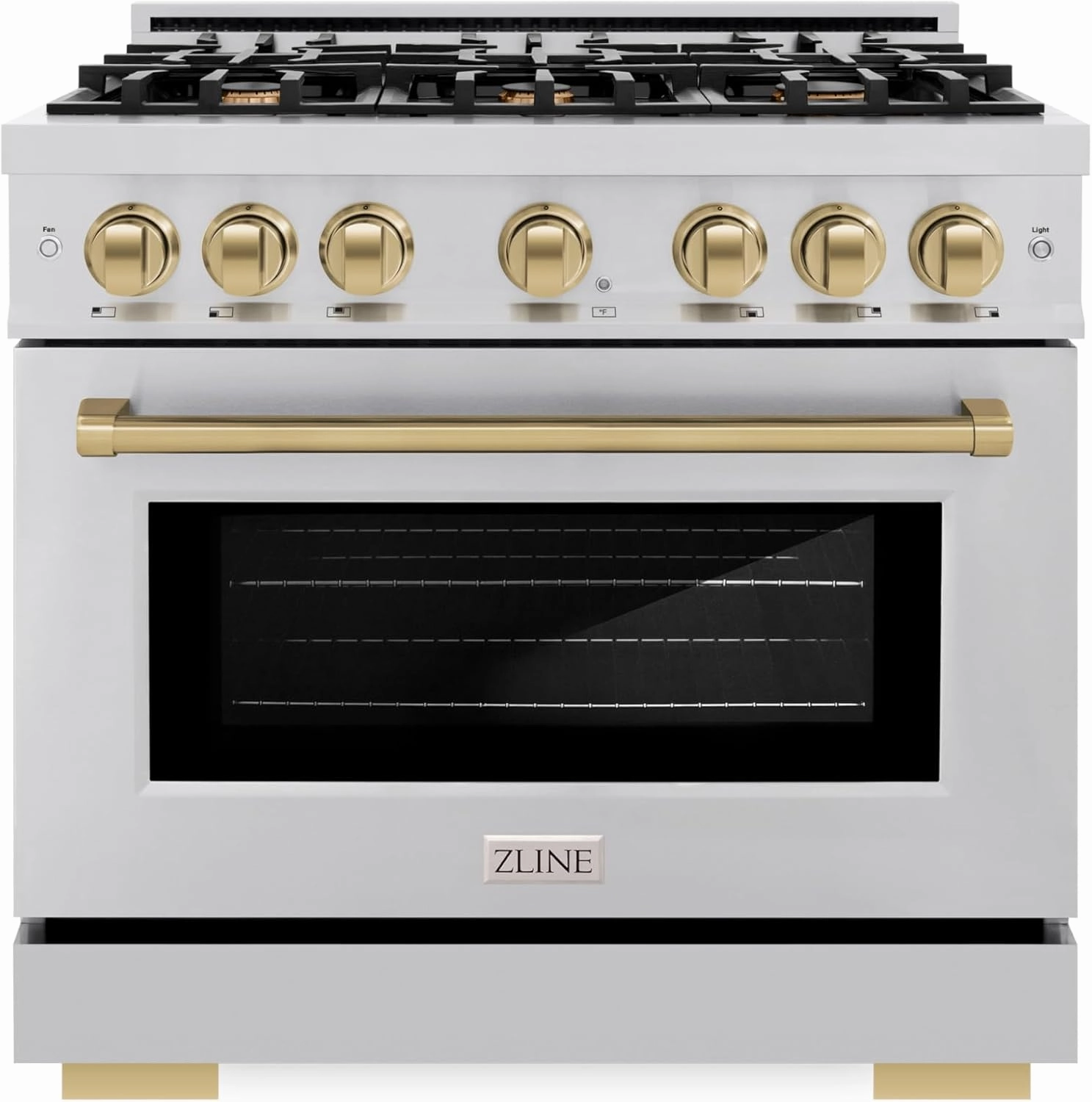 ZLINE Autograph Edition 36 in. 5.2 cu. ft. Select Dual Fuel Range with 6 Burner Gas Cooktop and Electric Convection Oven in Stainless Steel with Champagne Bronze Accents (HDRZ-36-CB)