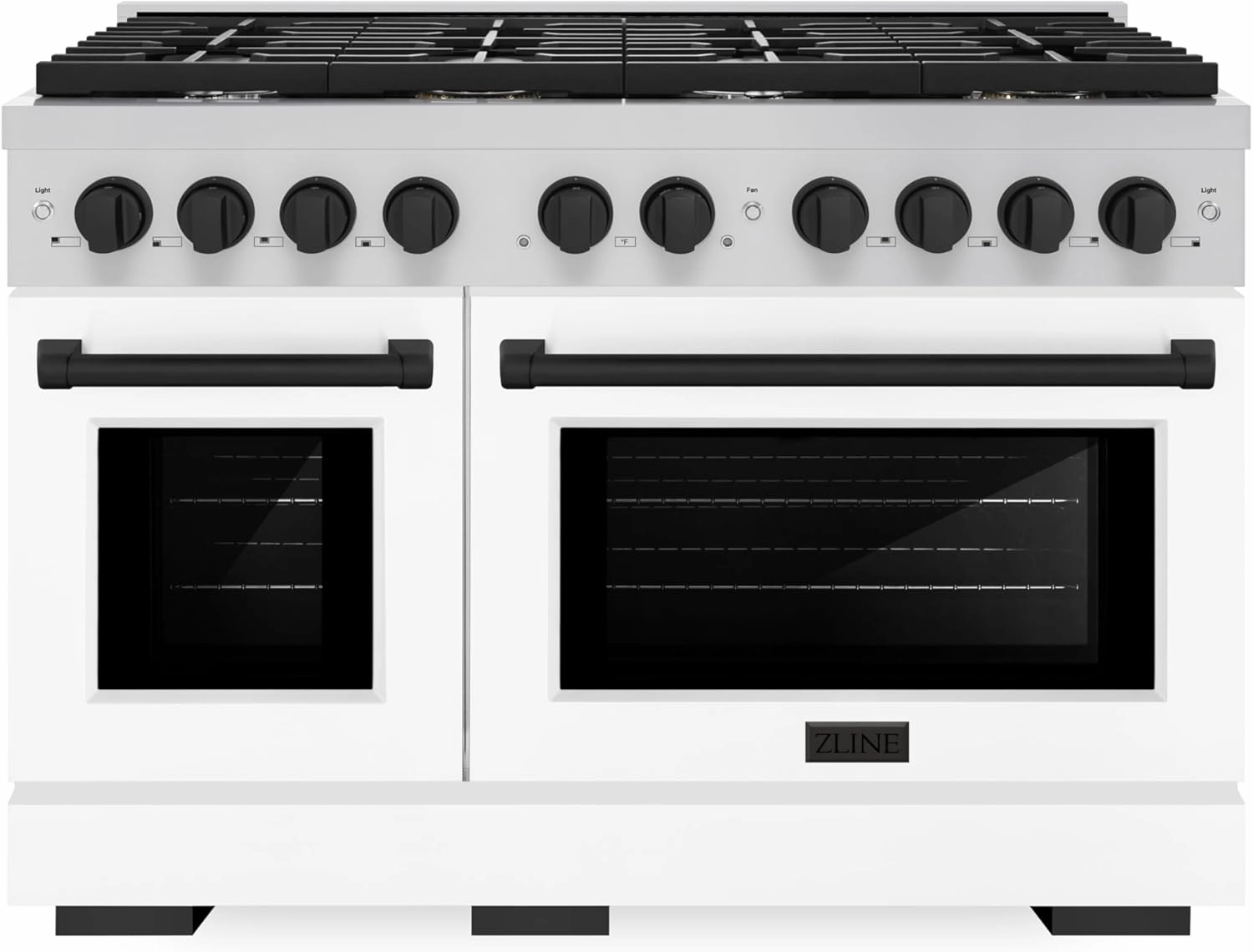 ZLINE Autograph Edition 48 in. 6.7 cu. ft. Paramount Double Oven Dual Fuel Range with 8 Burner Gas Cooktop in Stainless Steel with White Matte Door and Matte Black Accents (SDRZ-WM-48-MB)
