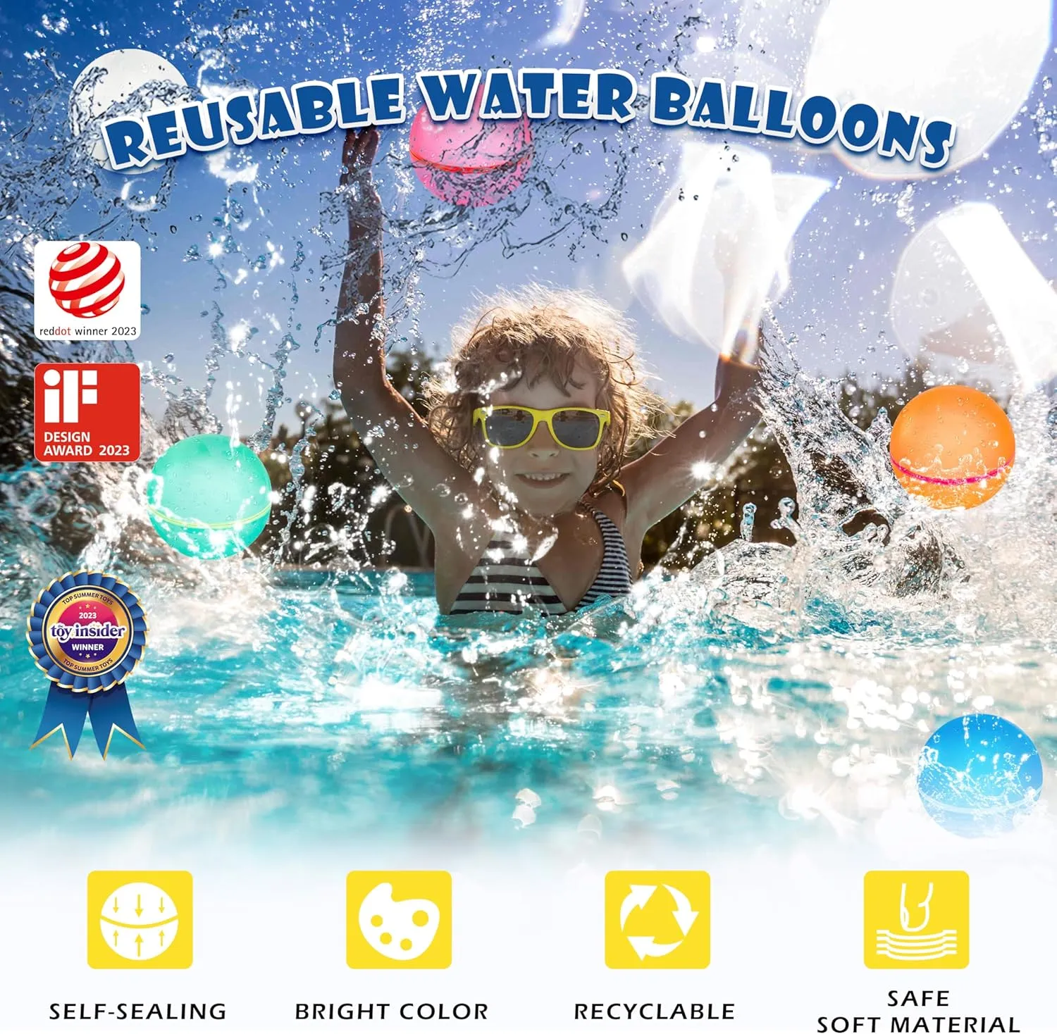 ZUPIIY Reusable Water Balloons, Summer Water Toys, Outdoor Toys, Self-Sealing Water Bomb for Kids Adults, Silicone Water Ball Easy Quick Fill, Fun Splash Pool Bomb Party Supplies(18 PCS)