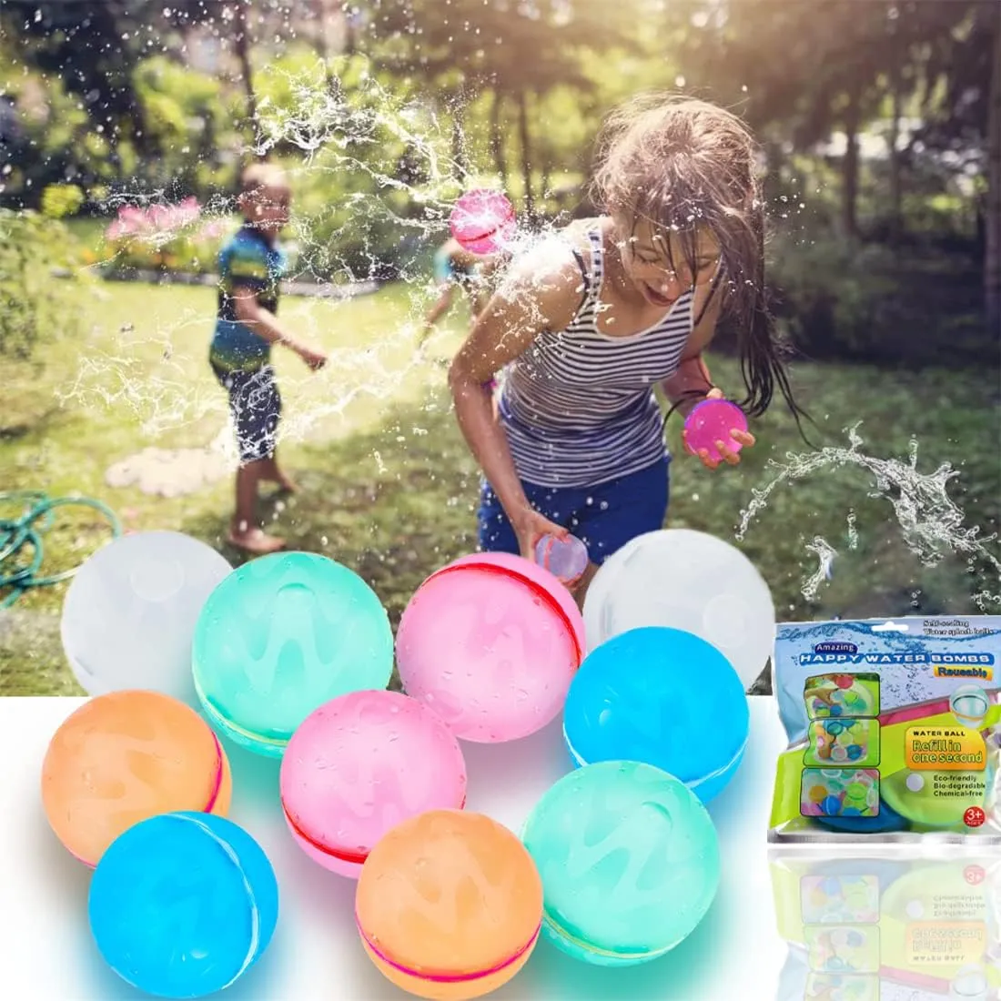 ZUPIIY Reusable Water Balloons, Summer Water Toys, Outdoor Toys, Self-Sealing Water Bomb for Kids Adults, Silicone Water Ball Easy Quick Fill, Fun Splash Pool Bomb Party Supplies(18 PCS)