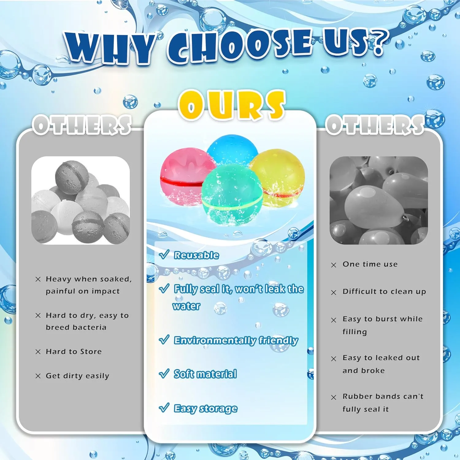 ZUPIIY Reusable Water Balloons, Summer Water Toys, Outdoor Toys, Self-Sealing Water Bomb for Kids Adults, Silicone Water Ball Easy Quick Fill, Fun Splash Pool Bomb Party Supplies(18 PCS)