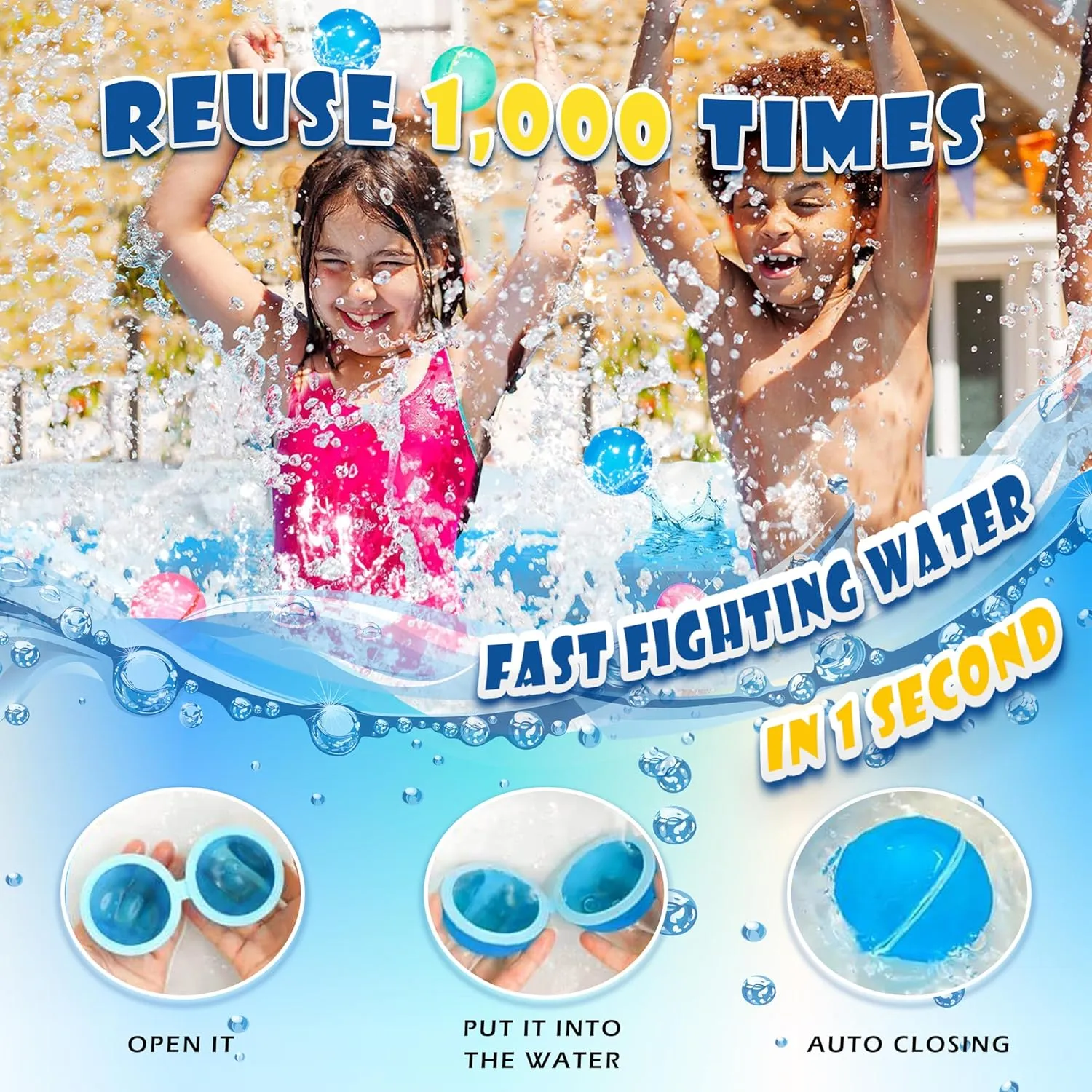 ZUPIIY Reusable Water Balloons, Summer Water Toys, Outdoor Toys, Self-Sealing Water Bomb for Kids Adults, Silicone Water Ball Easy Quick Fill, Fun Splash Pool Bomb Party Supplies(18 PCS)